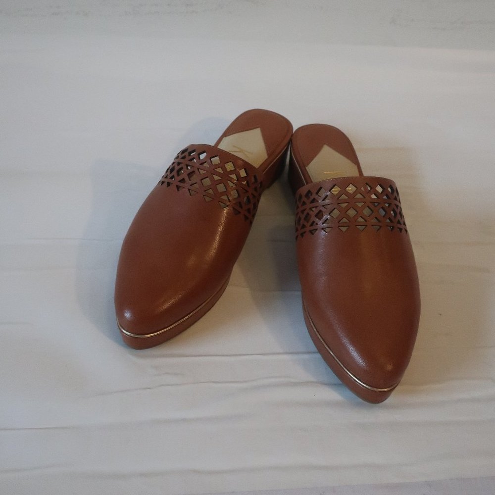 NWT Womens Klik "Anni" Saddle Brown Leather Cut-Out Mules Sz 6*